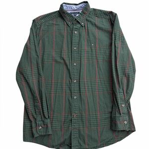 Tommy Hilfiger Men’s Green Red Plaid Button‎ Down Shirt Size L Classic Fit